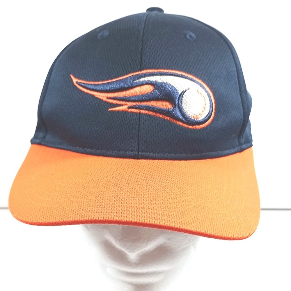 OC Sports Baseball Cap OSFM Navy Orange Good Mesh Flaming Baseball Logo Hat